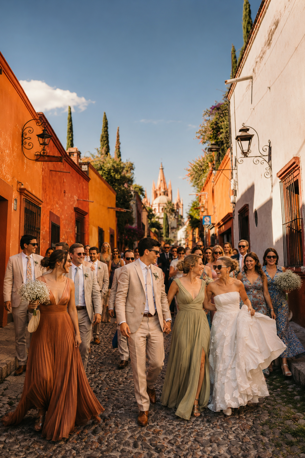 Invitados de boda llegando cómodamente en San Miguel de Allende